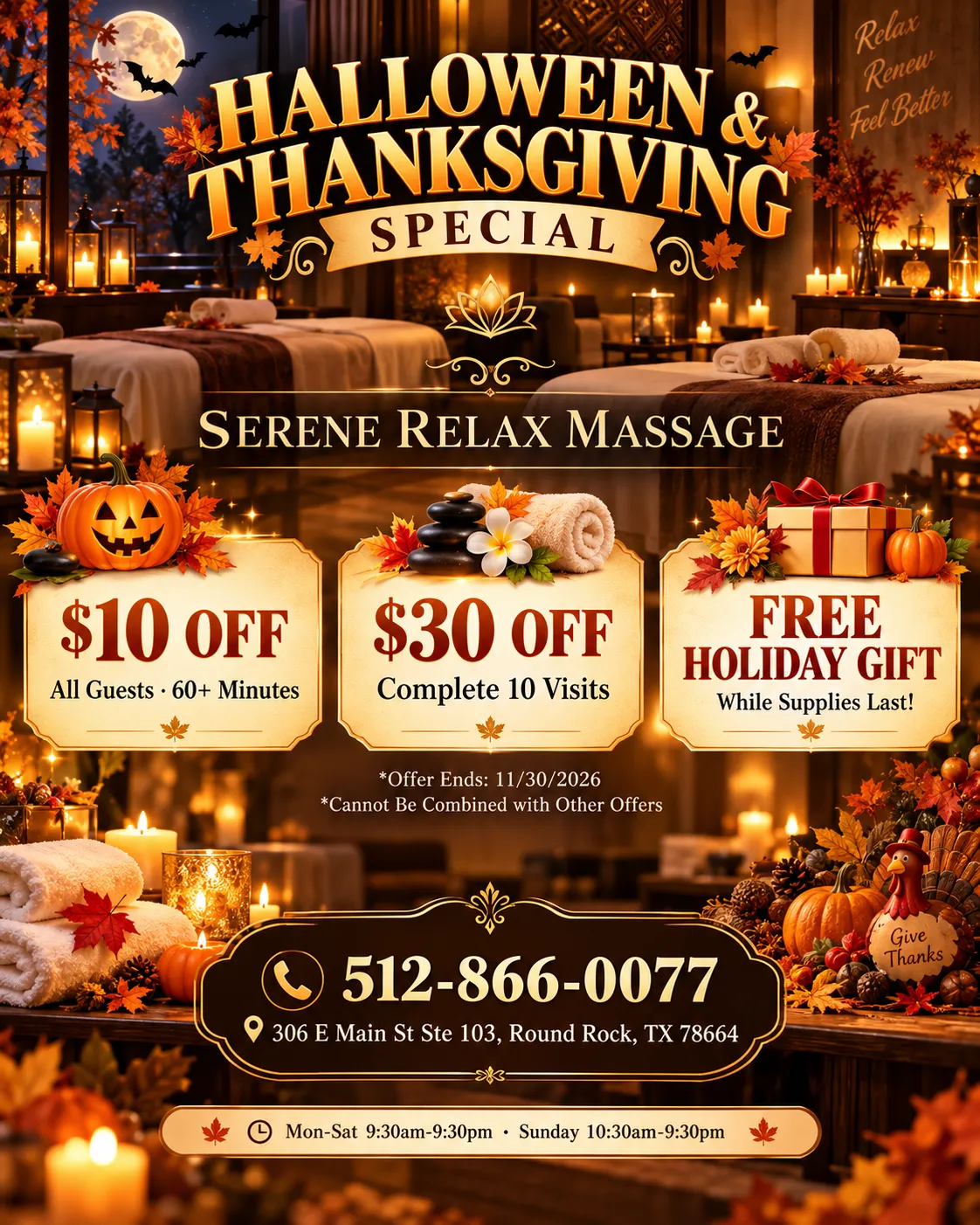Lotus Spas Halloween Special - 2-Hour Ultimate Relaxation Experience, Halloween Special Only $226